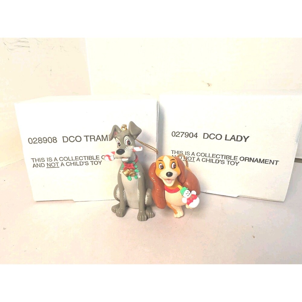 Vtg Disney Grolier Lady & the Tramp Christmas Ornaments In Original Boxes